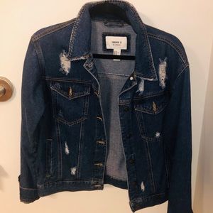 Forever 21 distressed medium blue denim jacket.
